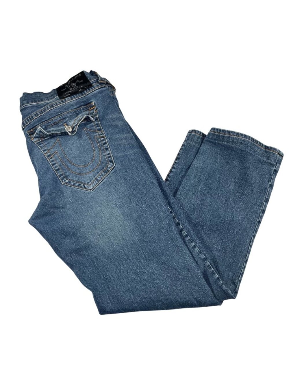 True Religion Mens Ricky Relaxed Straight Denim Jeans Size 38x30 Flap Pocket